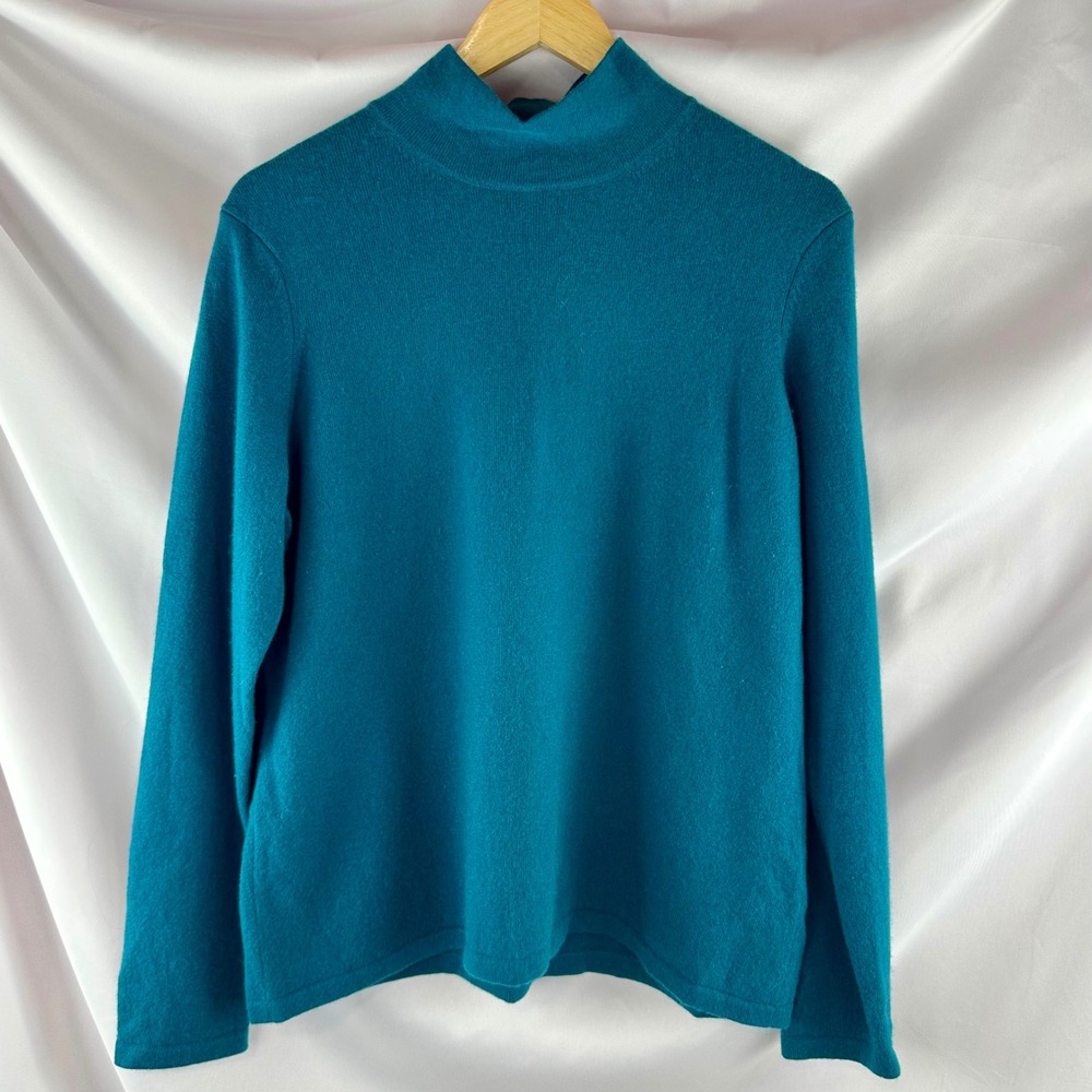 100% Cashmere Sweater XL Petite 18 20 Teal Blue Mock Neck Soft Knit Lands' End - Picture 14 of 17